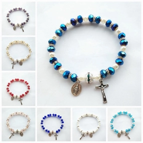 Wholesale Alloy Cross Crystal Girls Elastic Beaded Bracelet