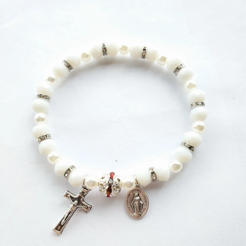 Wholesale Alloy Cross Crystal Girls Elastic Beaded Bracelet