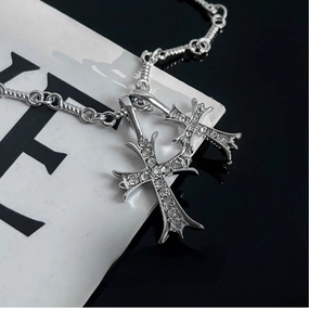 Wholesale Alloy Cross Full Diamond Necklace