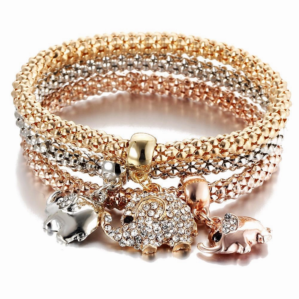 Wholesale Alloy Diamond Butterfly Tricolor Bracelet