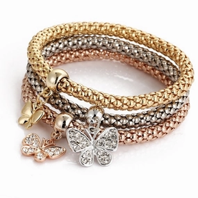 Wholesale Alloy Diamond Butterfly Tricolor Bracelet