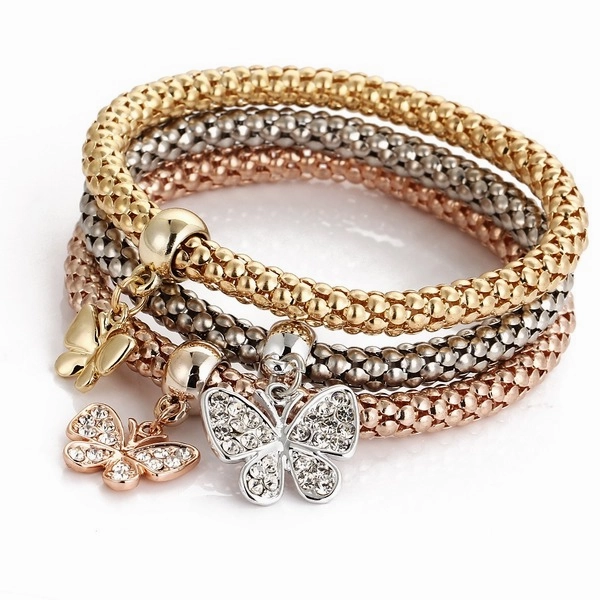 Wholesale Alloy Diamond Butterfly Tricolor Bracelet