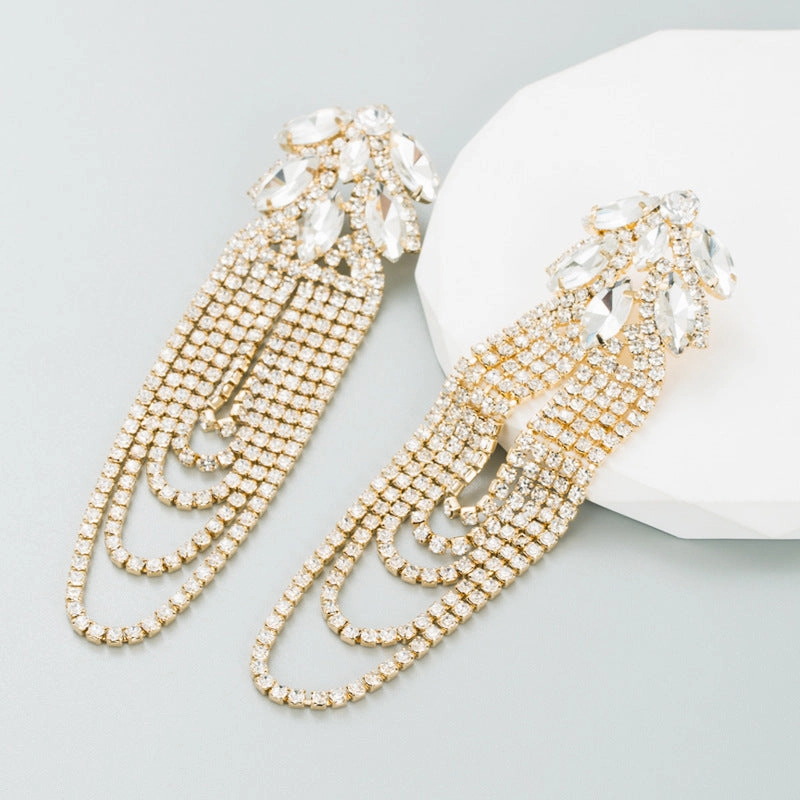 Wholesale Alloy Diamond Chain Tassel Earrings