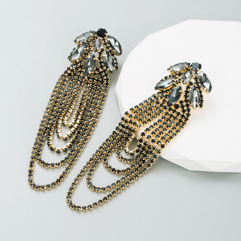 Wholesale Alloy Diamond Chain Tassel Earrings