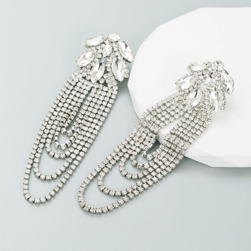 Wholesale Alloy Diamond Chain Tassel Earrings