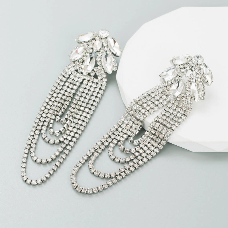 Wholesale Alloy Diamond Chain Tassel Earrings