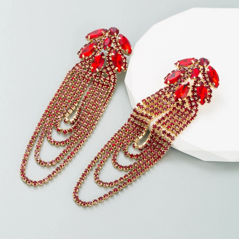 Wholesale Alloy Diamond Chain Tassel Earrings