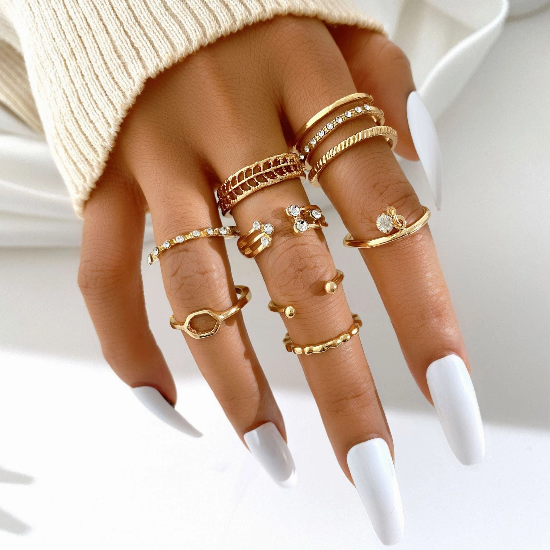 Wholesale Alloy Diamond Heart Pearl Ring Set of 10 Pieces
