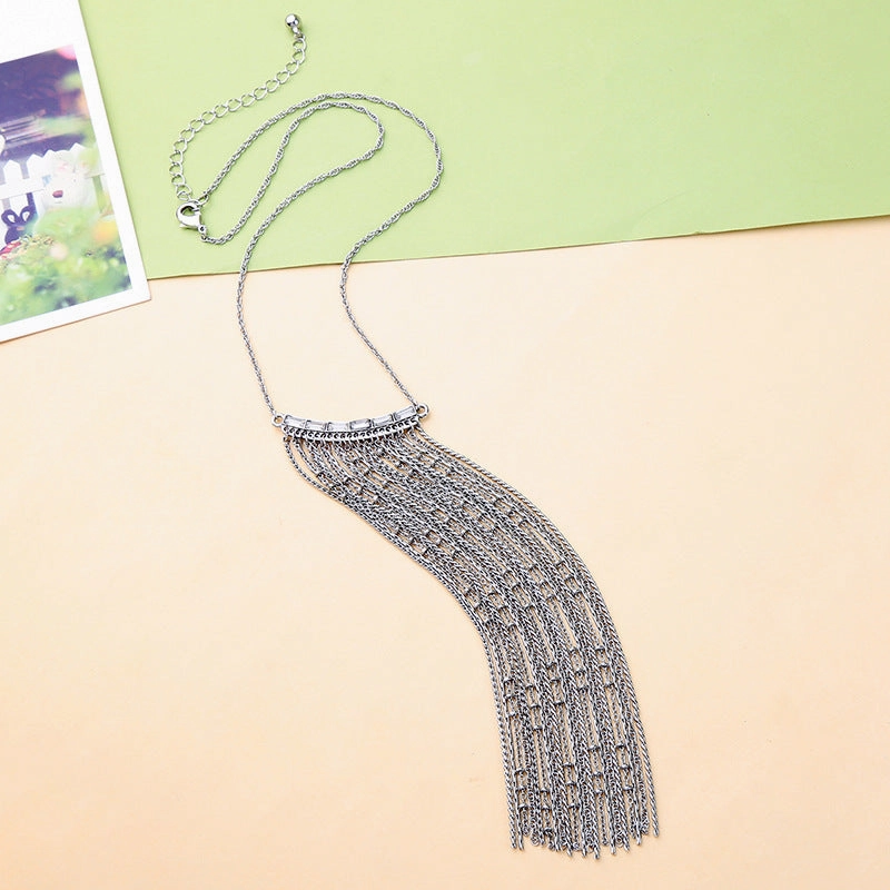 Wholesale Alloy Diamond Long Tassel Pendant Necklace
