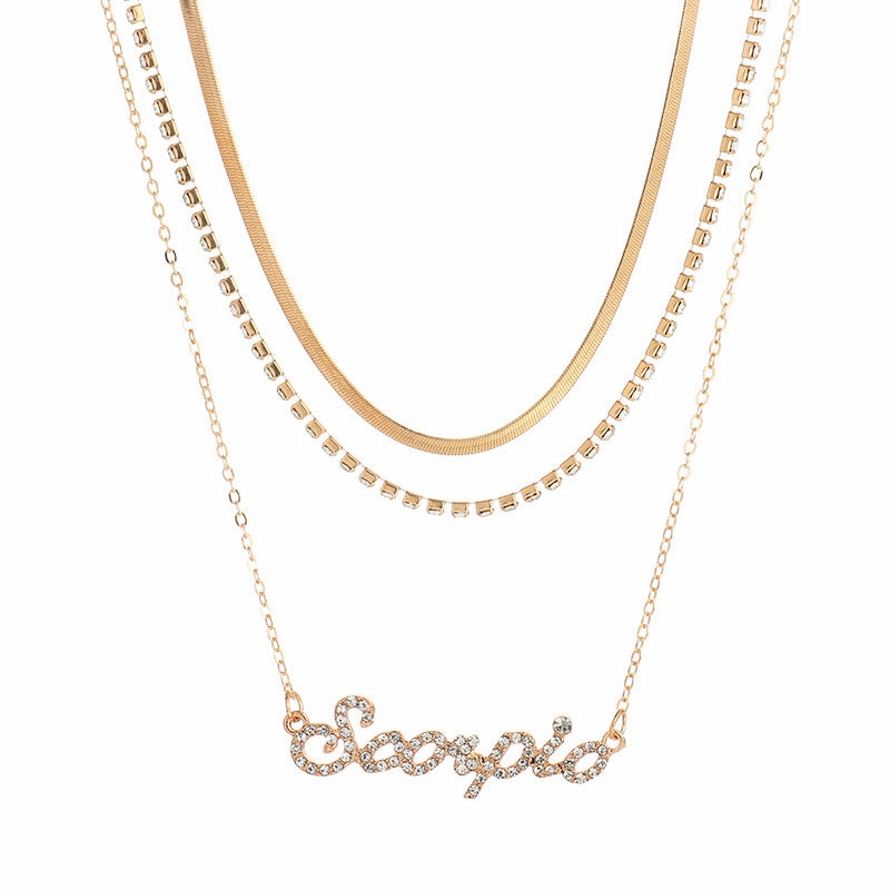 Wholesale Alloy Diamond Multilayer Zodiac Necklace