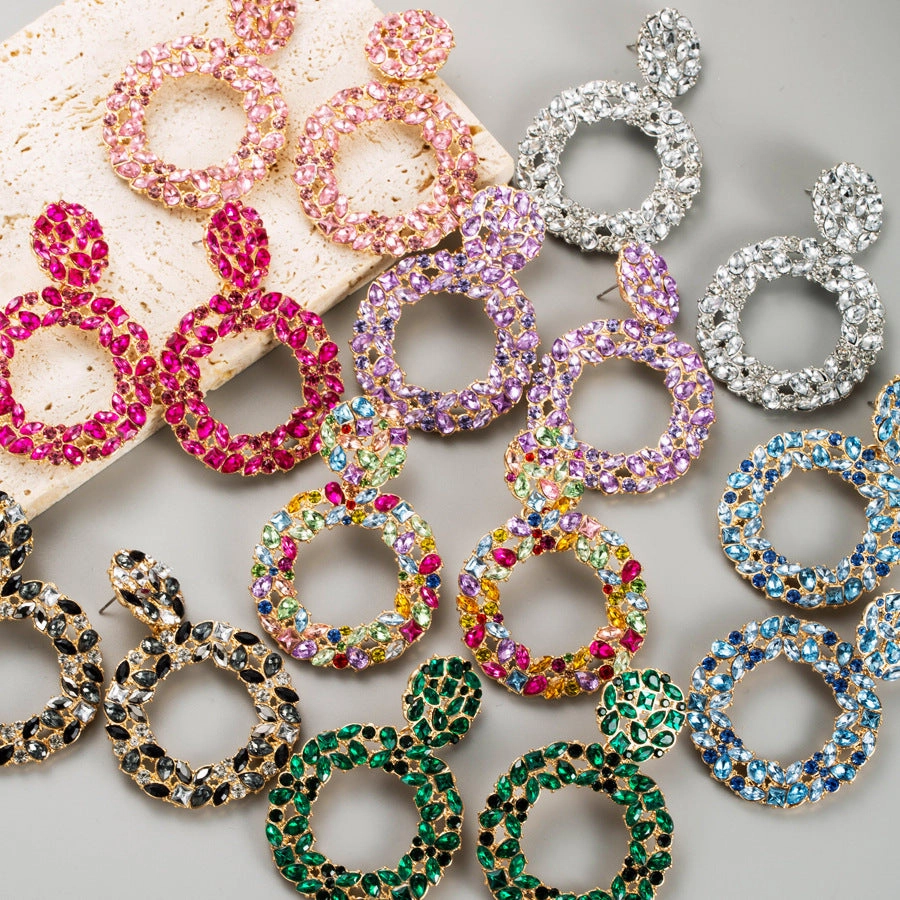 Wholesale Alloy Diamond Round Full Diamond Earrings