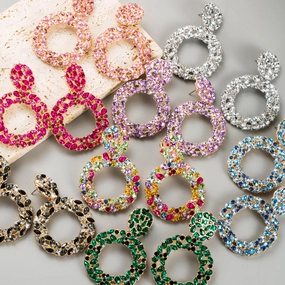 Wholesale Alloy Diamond Round Full Diamond Earrings