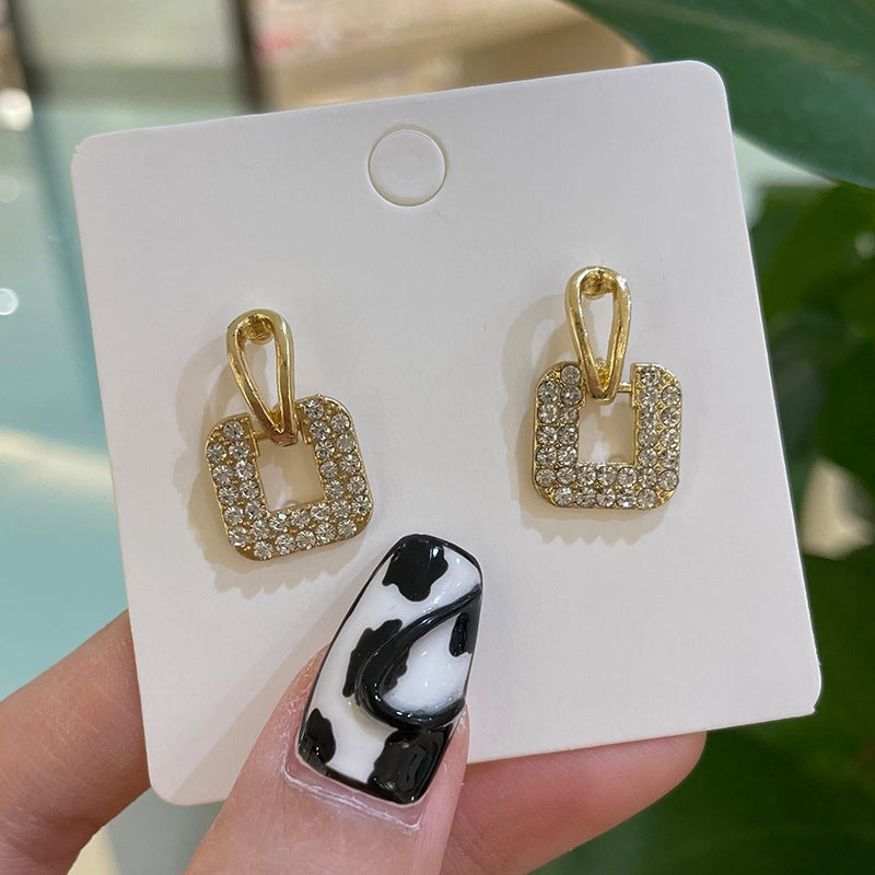Wholesale Alloy Dot Drill Oil Drop Square Irregular Glass Drill Earrings