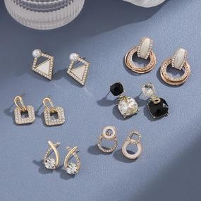Wholesale Alloy Dot Drill Oil Drop Square Irregular Glass Drill Earrings