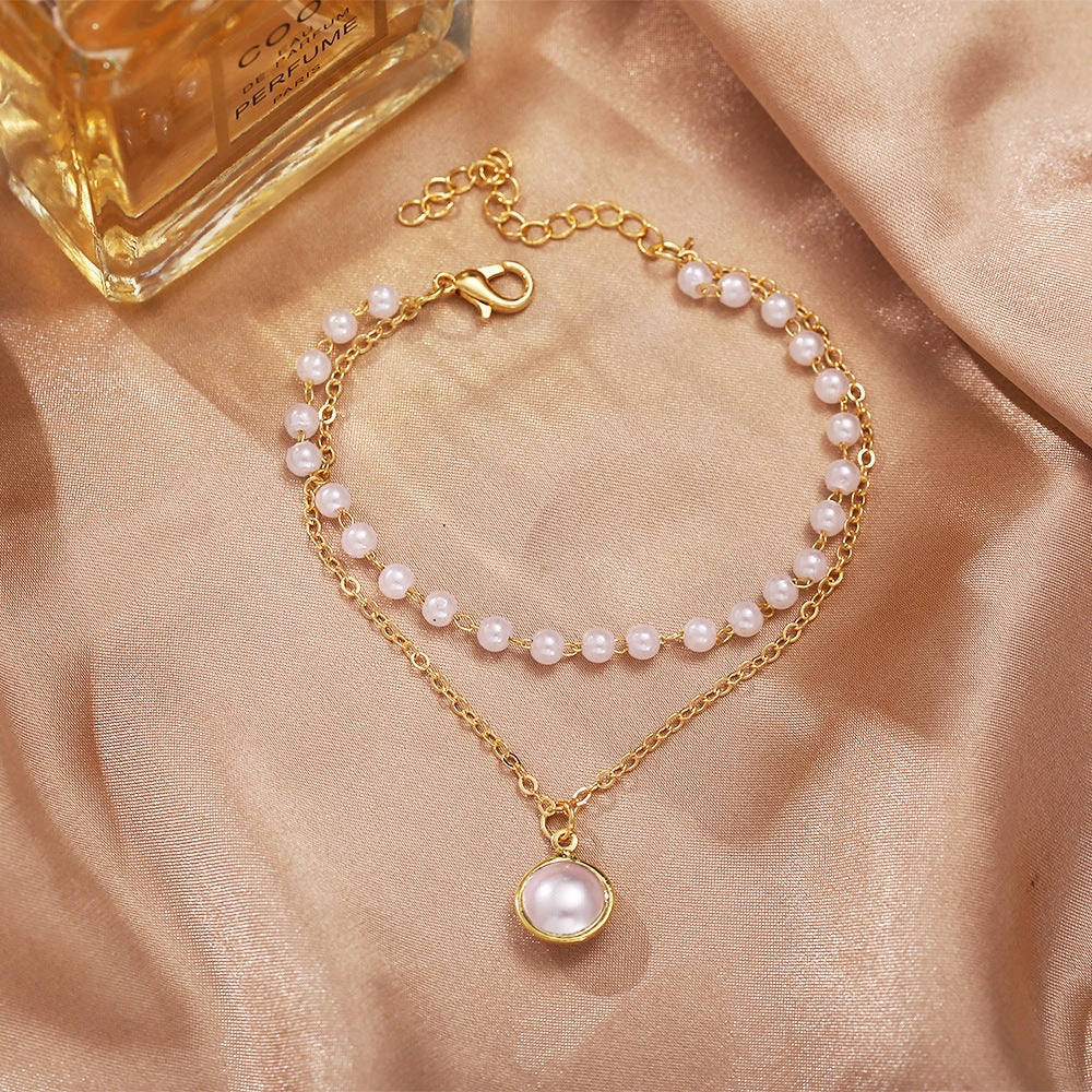 Wholesale Alloy Double Layer Pearl Bracelet