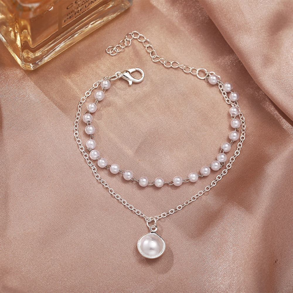 Wholesale Alloy Double Layer Pearl Bracelet