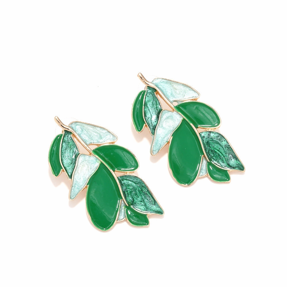 Wholesale Alloy Drip Oil Leaves Earrings