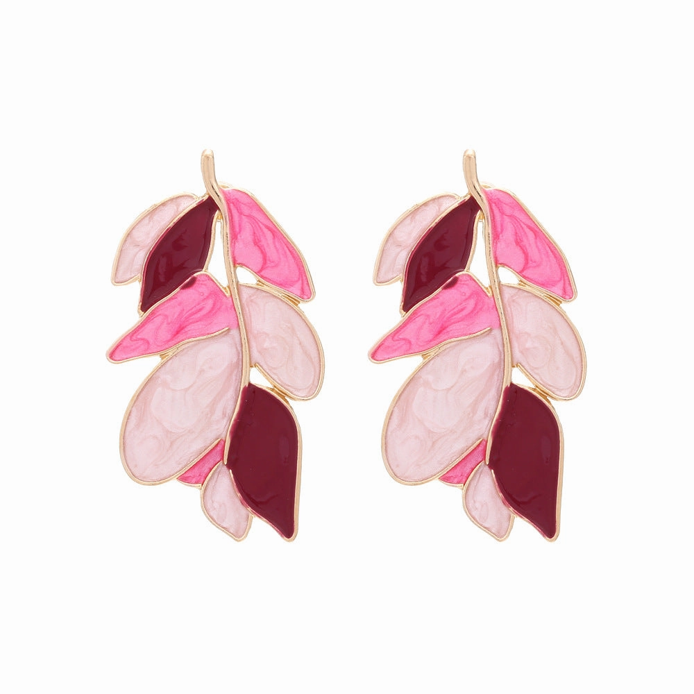 Wholesale Alloy Drip Oil Leaves Earrings
