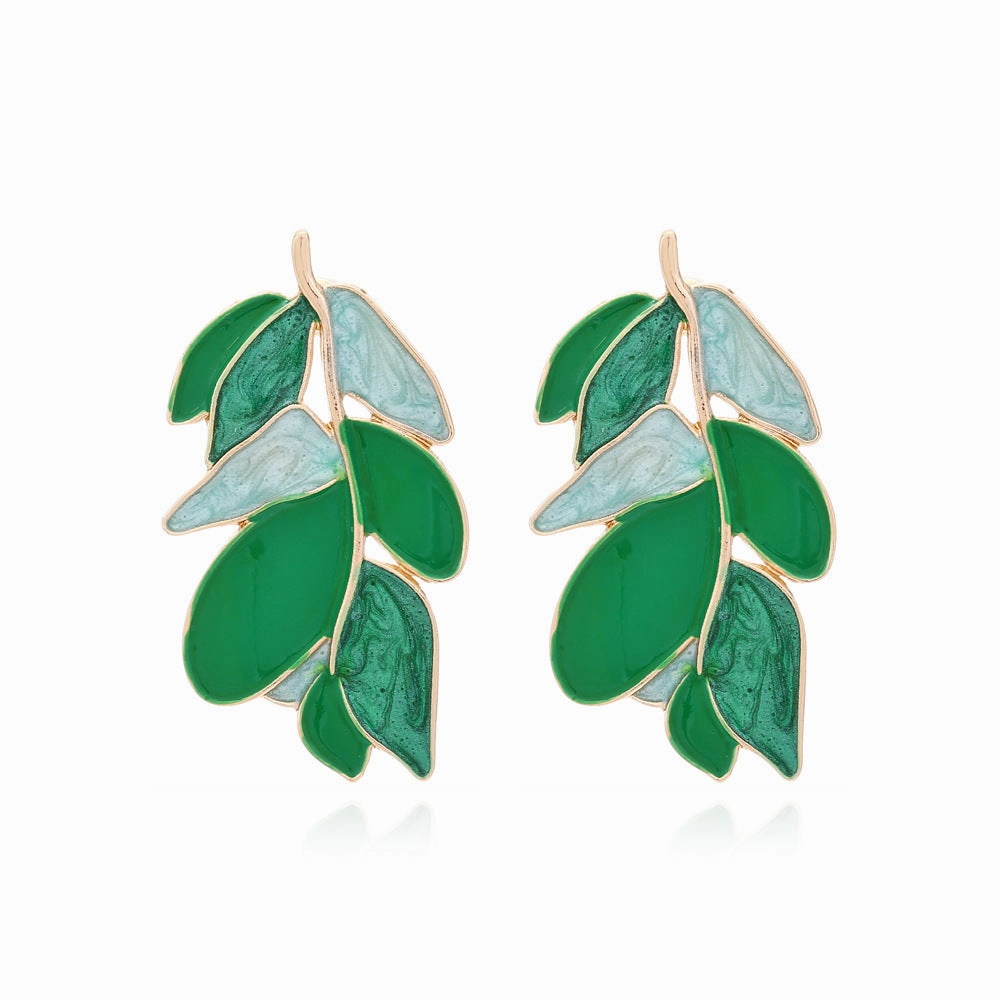 Wholesale Alloy Drip Oil Leaves Earrings