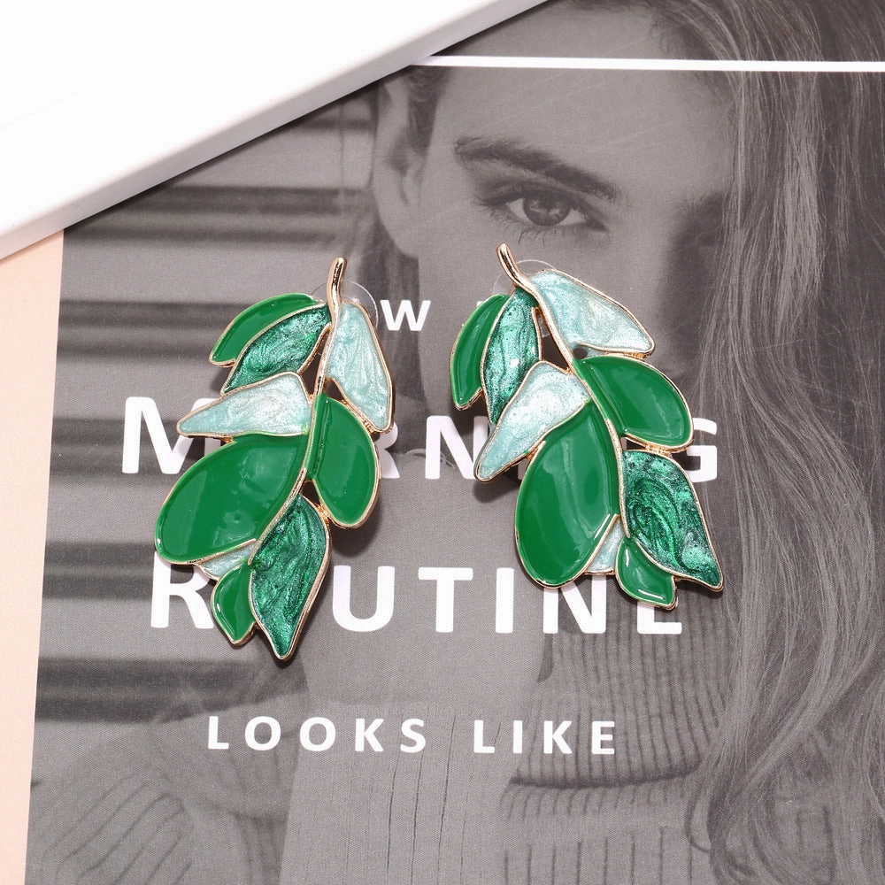 Wholesale Alloy Drip Oil Leaves Earrings