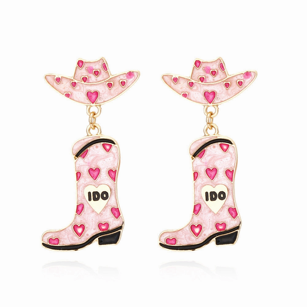 Wholesale Alloy Drip Oil Love Hat Boots Earrings