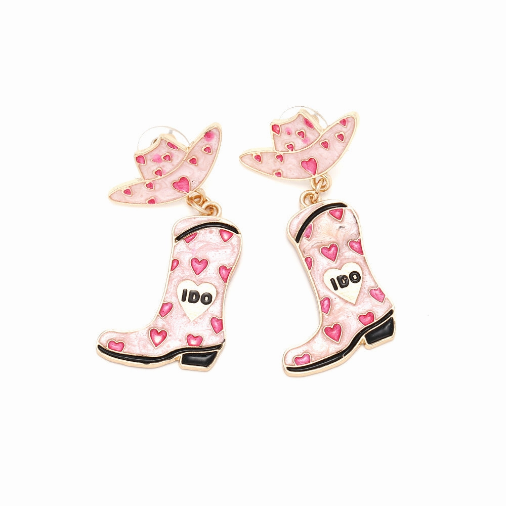 Wholesale Alloy Drip Oil Love Hat Boots Earrings