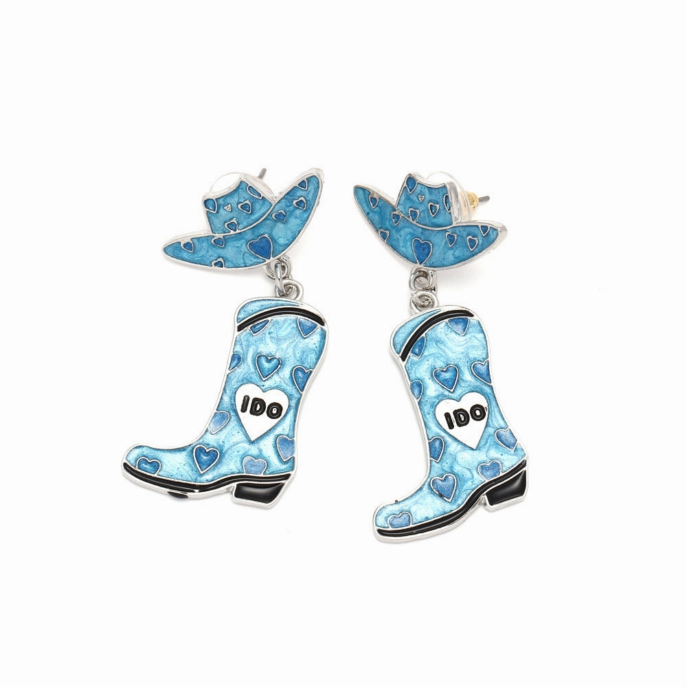Wholesale Alloy Drip Oil Love Hat Boots Earrings