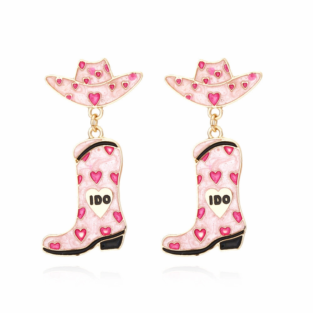 Wholesale Alloy Drip Oil Love Hat Boots Earrings
