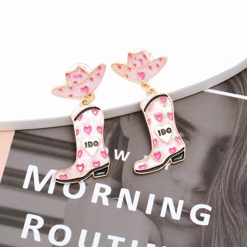 Wholesale Alloy Drip Oil Love Hat Boots Earrings