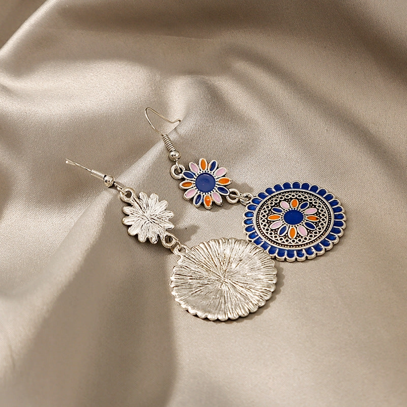 Wholesale Alloy Drip Oil Round Sunflower Earrings