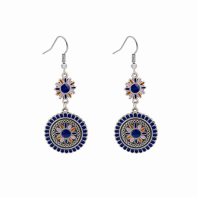 Wholesale Alloy Drip Oil Round Sunflower Earrings