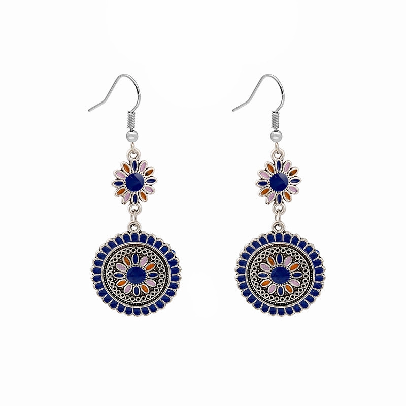 Wholesale Alloy Drip Oil Round Sunflower Earrings