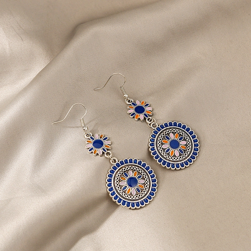 Wholesale Alloy Drip Oil Round Sunflower Earrings
