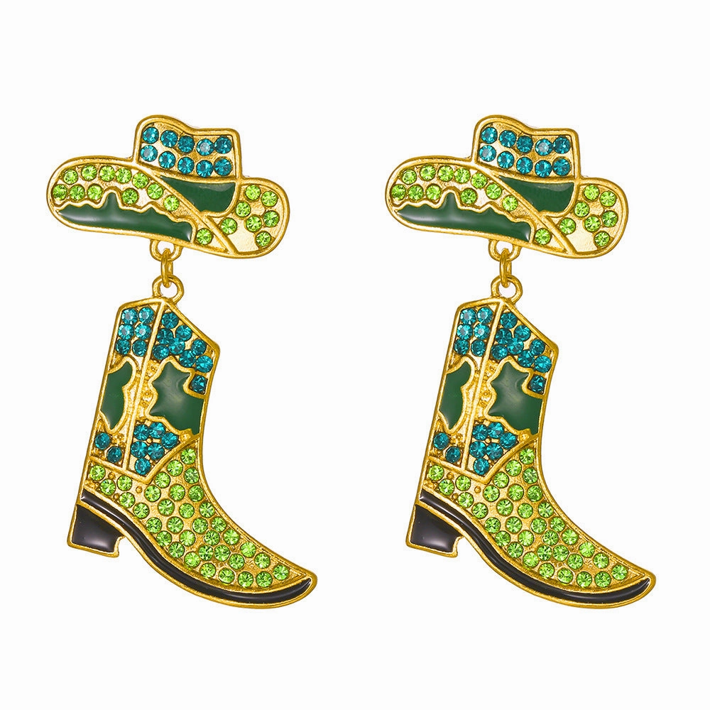 Wholesale Alloy Drop Oil Diamond Studded Western Cowboy Hat Boots Earrings