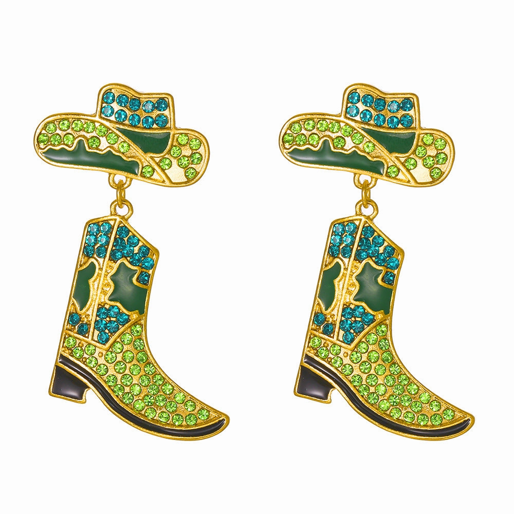 Wholesale Alloy Drop Oil Diamond Studded Western Cowboy Hat Boots Earrings