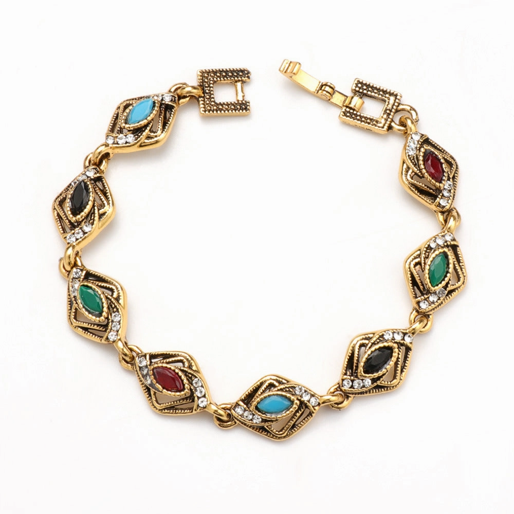 Wholesale Alloy electroplating geometric shape mixed color inlaid ladies bracelet