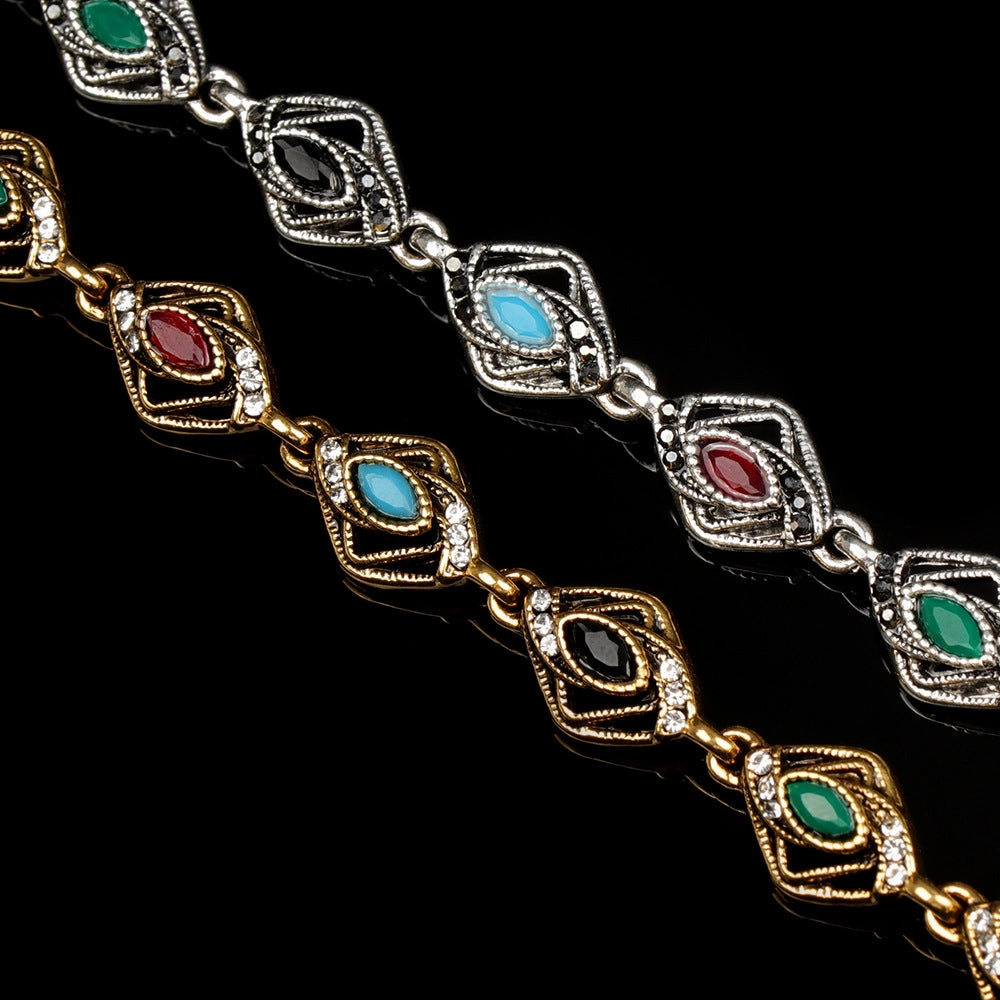 Wholesale Alloy electroplating geometric shape mixed color inlaid ladies bracelet