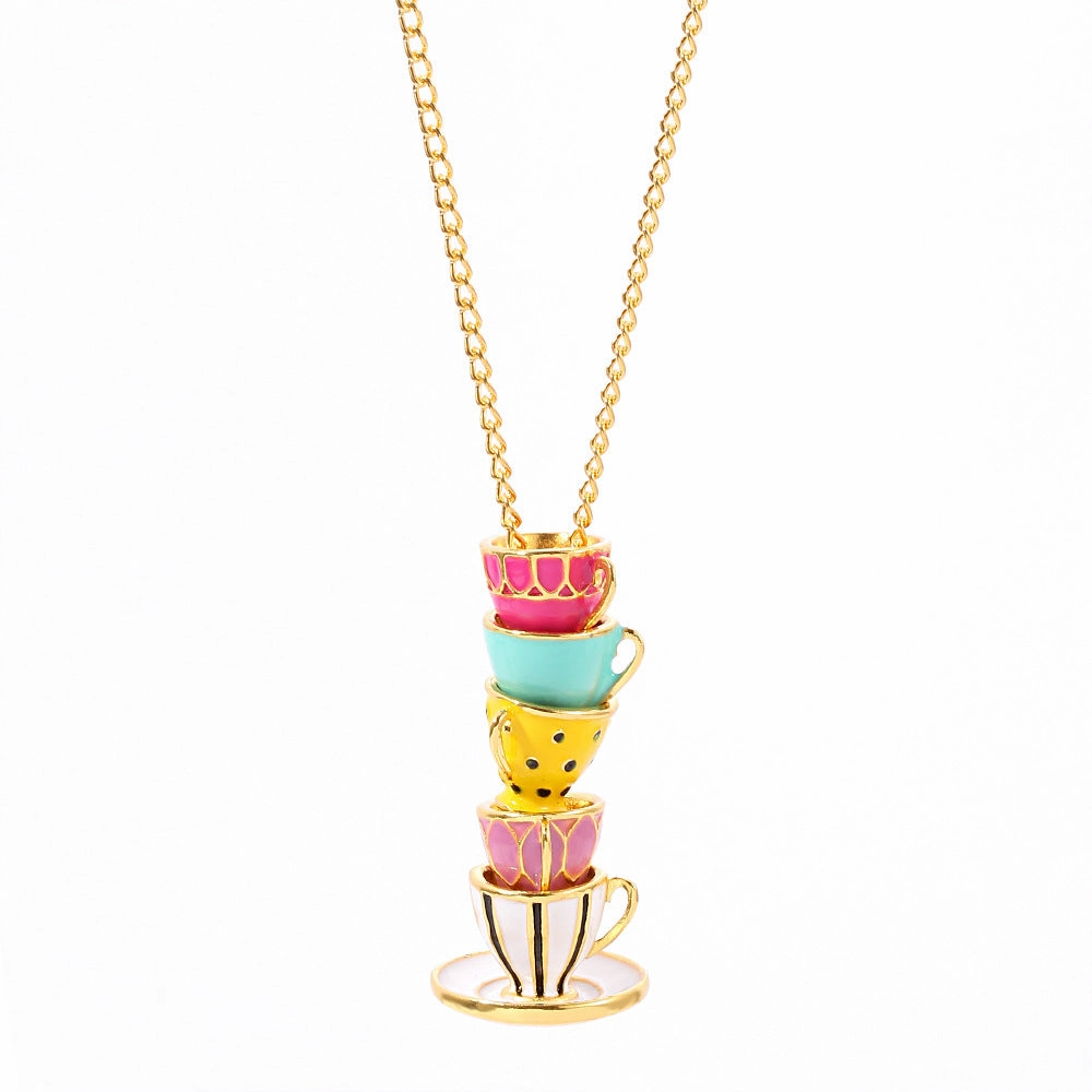 Wholesale Alloy Enamel Teacup Pendant Necklace
