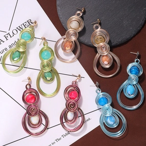 Wholesale Alloy Gemstone Inlaid Hollow Earrings