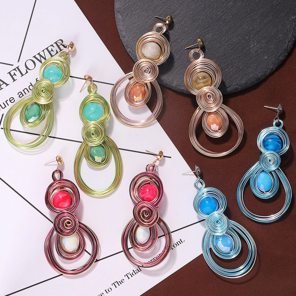 Wholesale Alloy Gemstone Inlaid Hollow Earrings