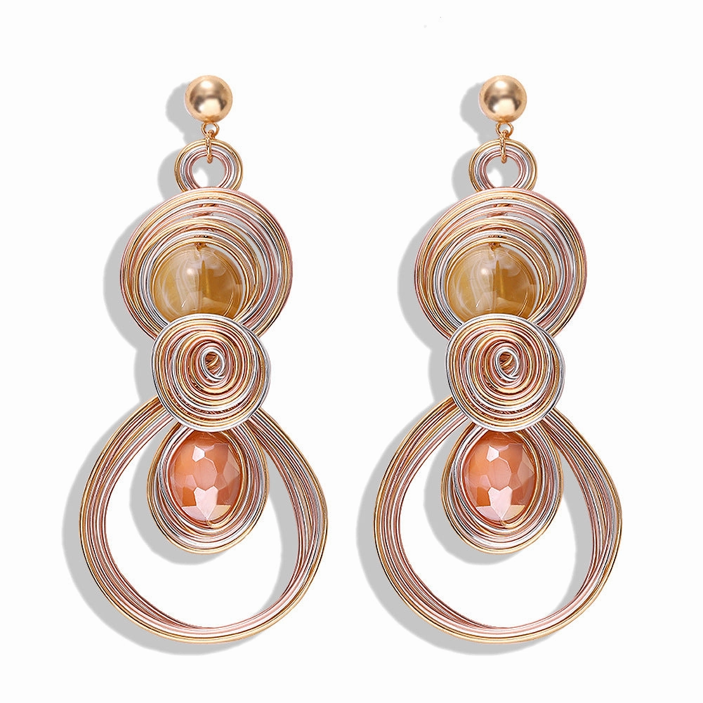 Wholesale Alloy Gemstone Inlaid Hollow Earrings