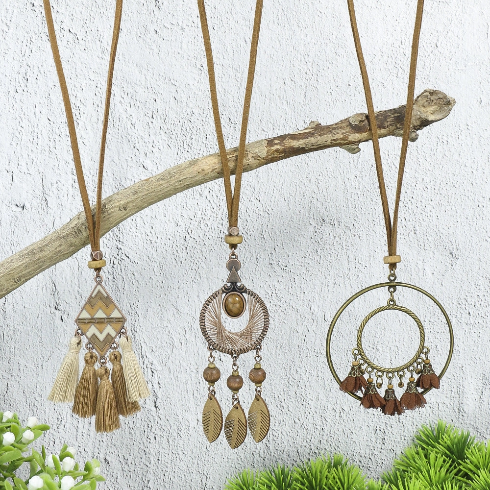Wholesale Alloy Geometric Handwoven Ethnic Style Tassel Pendant Necklace Set