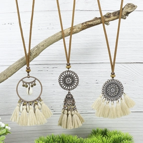 Wholesale Alloy Geometric Handwoven Ethnic Style Tassel Pendant Necklace Set