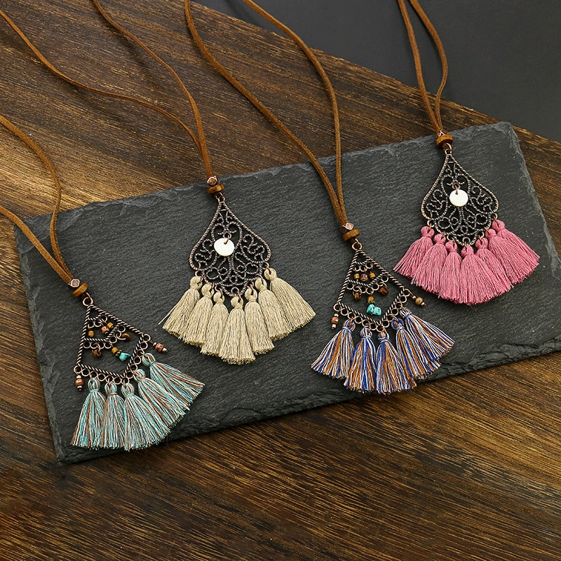 Wholesale Alloy Geometric Necklace Bohemian Tassel Pendant Necklace