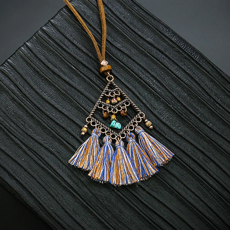 Wholesale Alloy Geometric Necklace Bohemian Tassel Pendant Necklace
