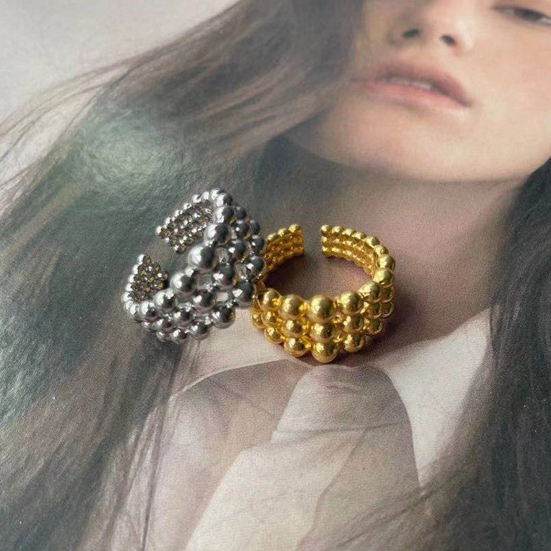 Wholesale Alloy Glossy Ball Gold Silver Open Ring
