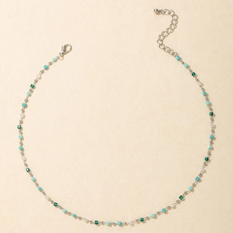 Wholesale Alloy Green Beaded Sugar Cube Ball Necklace