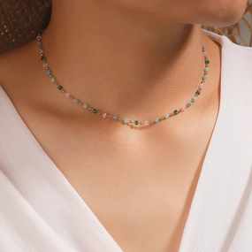 Wholesale Alloy Green Beaded Sugar Cube Ball Necklace
