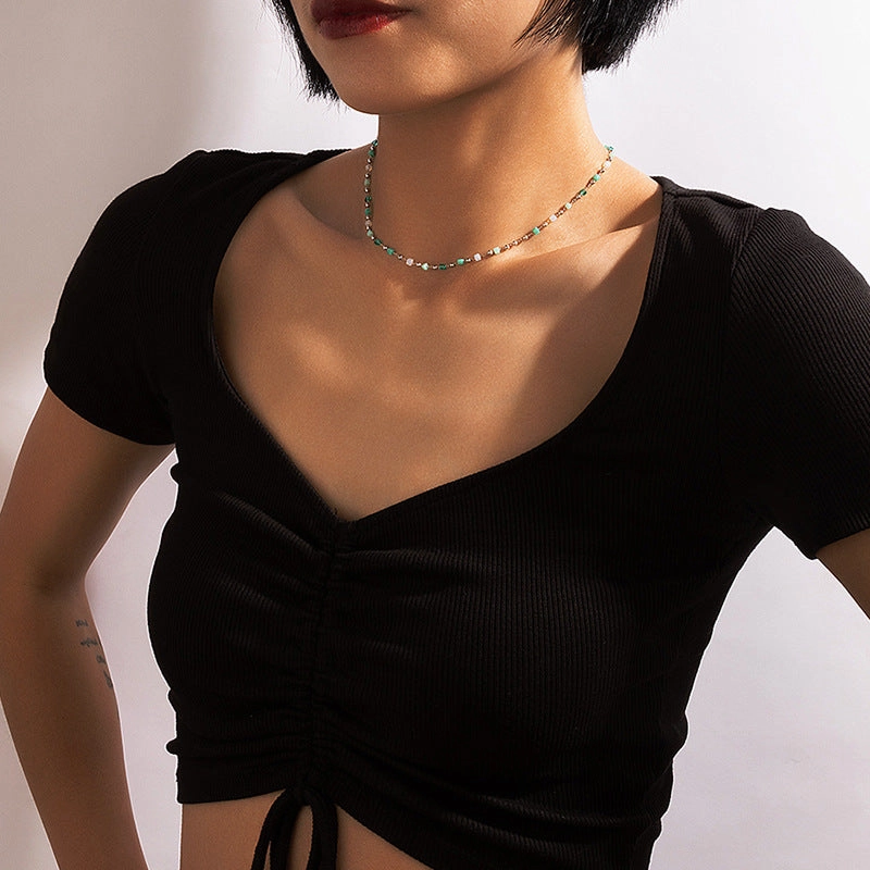 Wholesale Alloy Green Beaded Sugar Cube Ball Necklace