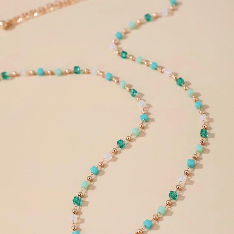 Wholesale Alloy Green Beaded Sugar Cube Ball Necklace